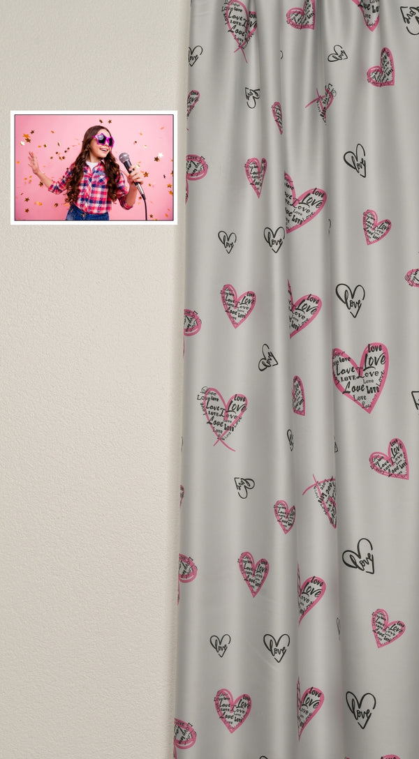 Blackout curtain "Hearts" pink black Love Affairs