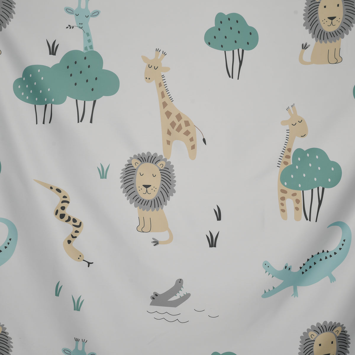 Blackout curtain "Animals" turquoise earth tones Africa