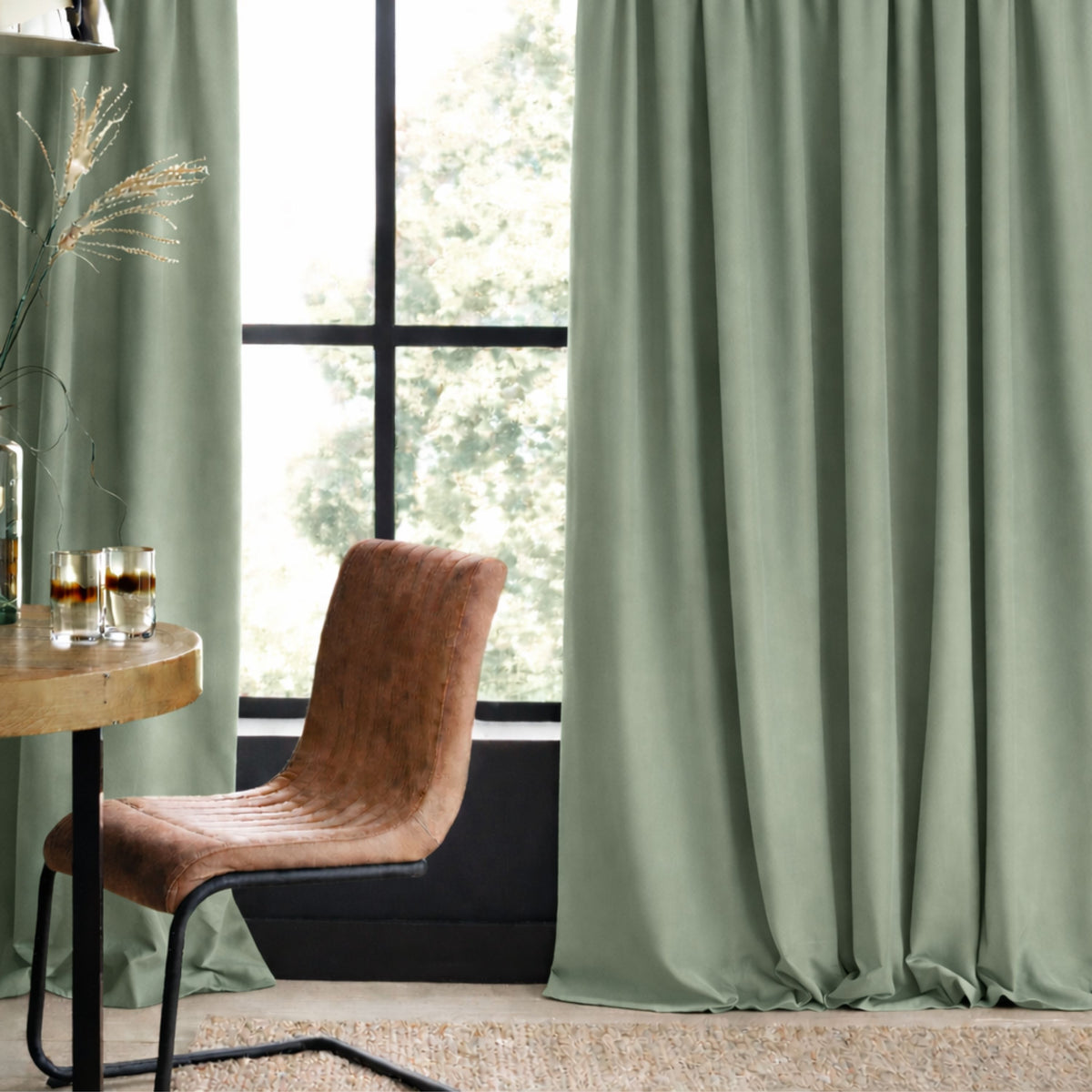 Linen curtain EDDA - sage green - Free fabric sample
