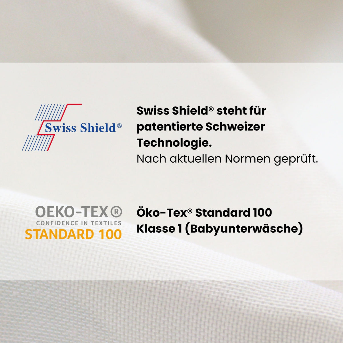 Nahaufnahme des Swiss Shield® Strahlenschutz Stoffes mit integriertem Abschirmgarn aus Kupfer und Silber