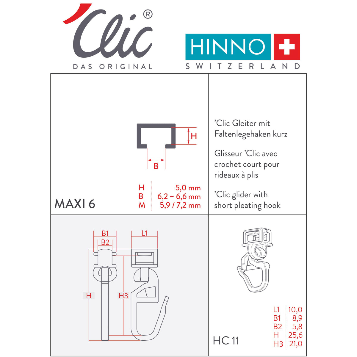 Gleiter mit Faltelegehaken kurz für Maxi 6.2-6.6mm