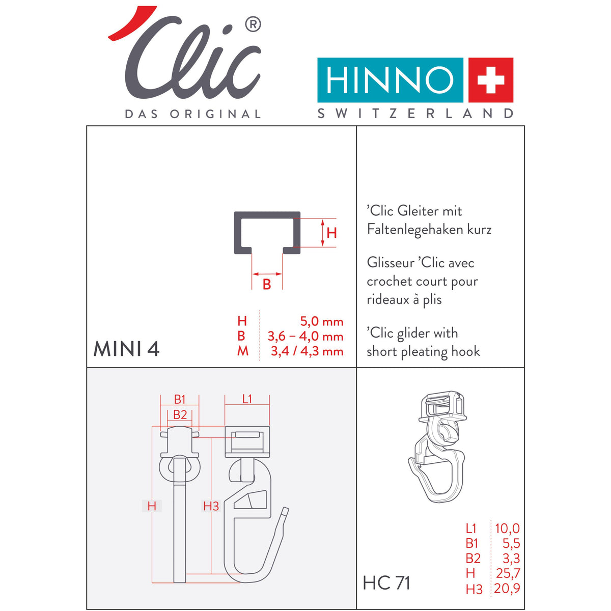 Gleiter mit Faltelegehaken kurz für Mini 3.6-4.0mm