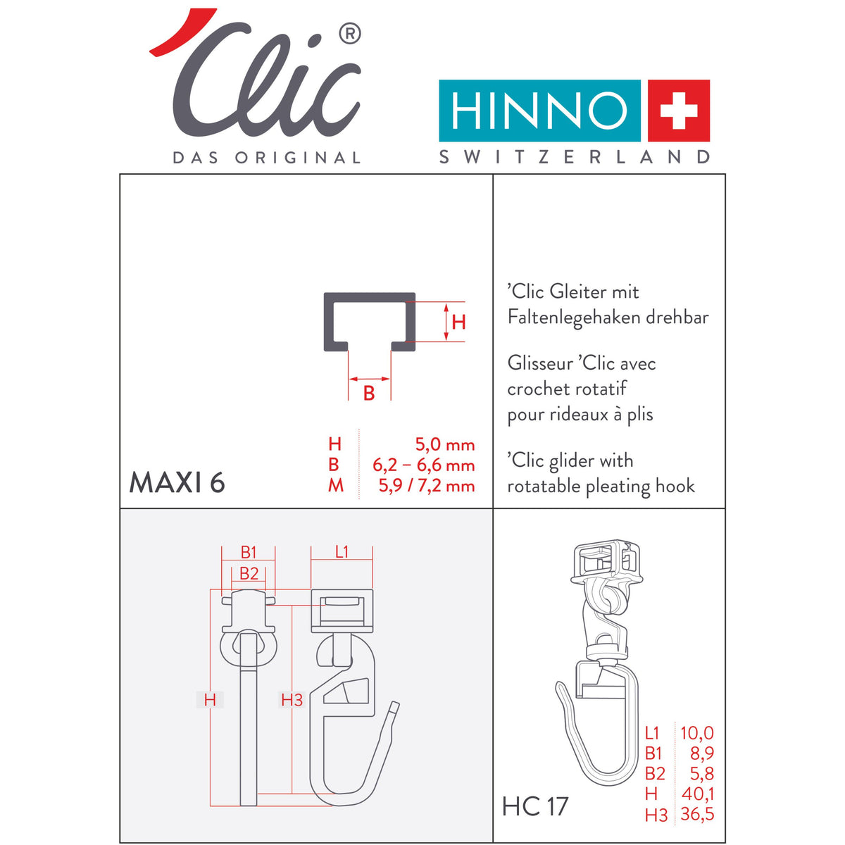 Patin avec crochet de pliage long pour Maxi 6.2-6.6mm